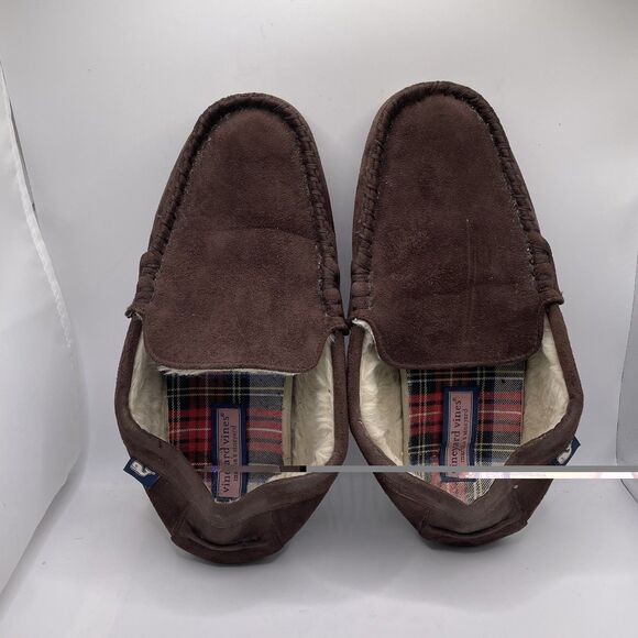 Vineyard Vines Loafer Slippers Men’s Size 10 Brown Fuzzy Comfort Pajama Sleep - Picture 5 of 6